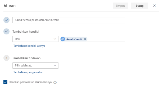 Cuplikan layar halaman pengaturan aturan
