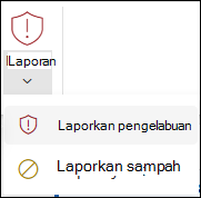 Cuplikan layar tombol Laporan dengan Pengelabuan Laporan dipilih di pita klasik di Outlook di web.
