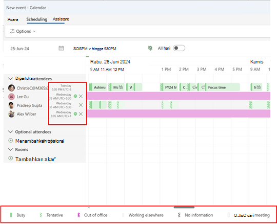 Cuplikan layar memperlihatkan asisten penjadwalan di Outlook baru untuk menemukan waktu rapat