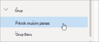Cuplikan layar grup di panel kiri