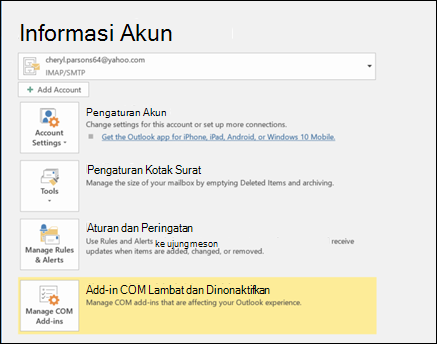 Cuplikan layar memperlihatkan tombol balasan otomatis, gunakan aturan untuk mengirim pesan di luar kantor.