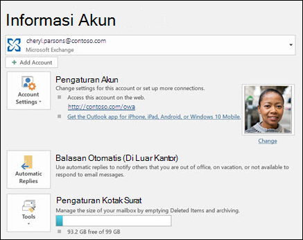 Cuplikan layar memperlihatkan tombol balasan otomatis