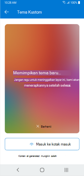 Layar yang menampilkan Tema berdasarkan pembuatan Copilot di Outlook Mobile