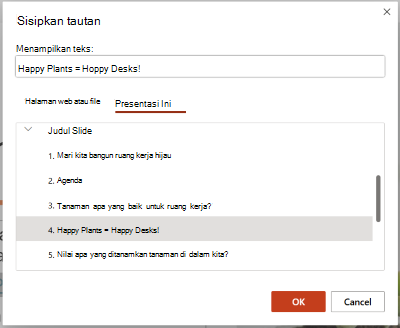 Kotak dialog Sisipkan Hyperlink