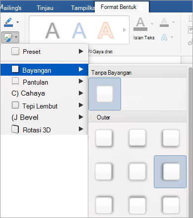 Opsi pada menu Efek Bentuk