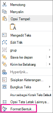 Format Bentuk pada menu pintasan
