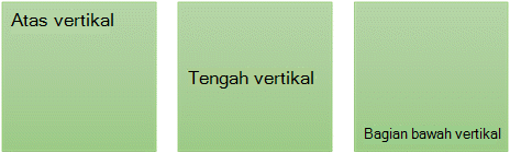Tiga opsi perataan teks vertikal: atas, tengah, dan bawah