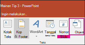 pilihan objek pada tab sisipkan