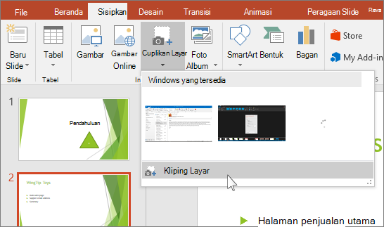 kliping layar turun bawah di powerpoint