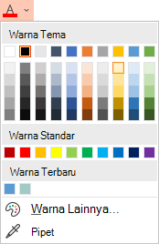 Pilih panah bawah di samping tombol Warna Font untuk membuka menu warna.