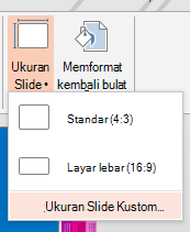 Dari menu Ukuran Slide, klik Ukuran Slide Kustom.