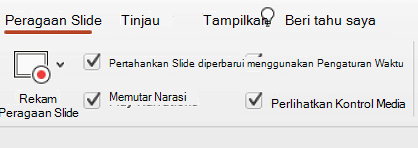 Tab peragaan slide di pita memperlihatkan Pertahankan Slide Diperbarui dipilih.