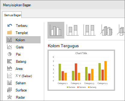 Menampilkan pemilihan bagan kolom di powerpoint