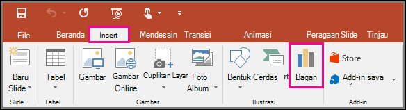 menampilkan tombol sisipkan bagan di powerpoint