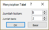 Memperlihatkan dialog Sisipkan Tabel di PowerPoint