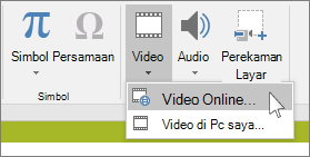 Tombol pada pita untuk menyisipkan video online di PowerPoint