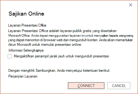 Cuplikan layar kotak dialog Sajikan Online