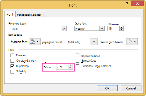 Memperlihatkan kotak dialog Font di PowerPoint