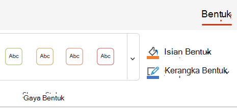 Opsi warna dan gaya pada tab Bentuk.