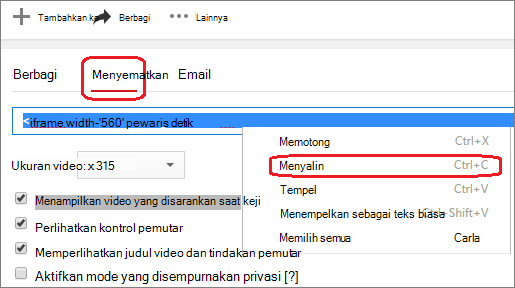 Salin kode semat iFrame