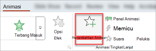 Tombol Tambahkan Animasi pada tab Animasi.