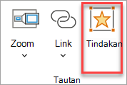 Tempat untuk menambahkan Tindakan yang memicu saat Anda memilih atau mengarahkan mouse di atas hyperlink.