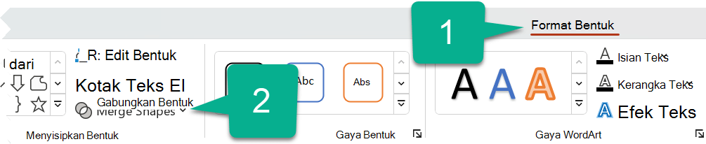 Pada tab Format Bentuk, pilih Gabungkan Bentuk.