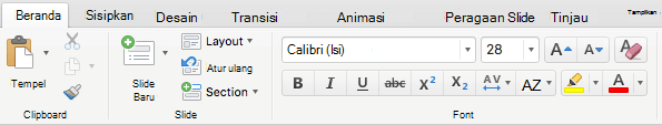 Untuk pelanggan Office 365, tab Beranda di pita PowerPoint untuk Mac 2016 kini menyertakan tombol Warna Sorotan Teks