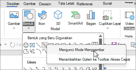 Layar mode menggambar Kunci Bentuk