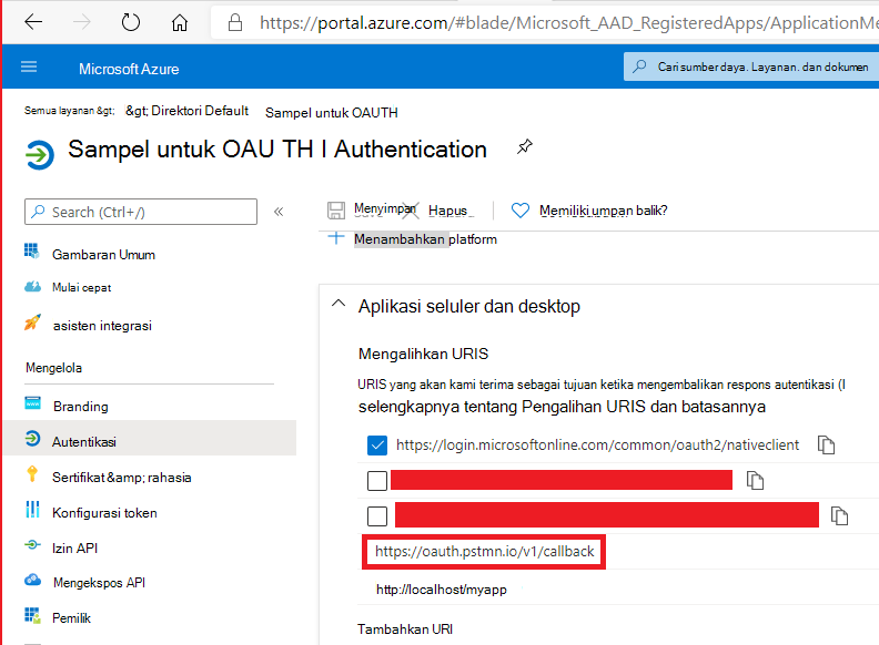 Azure Uri Pengalihan Registrasi Aplikasi Direktori Aktif