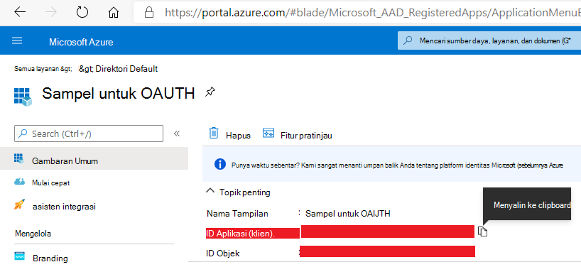 ID Aplikasi Pendaftaran Direktori Aktif Azure