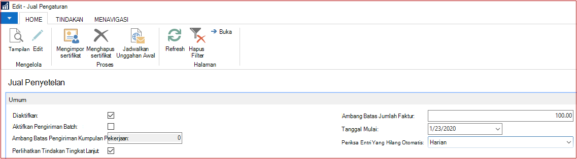 Edit penyiapan SII