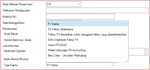 Jenis faktur pembelian baru Bea Cukai Pelengkap Likuidasi