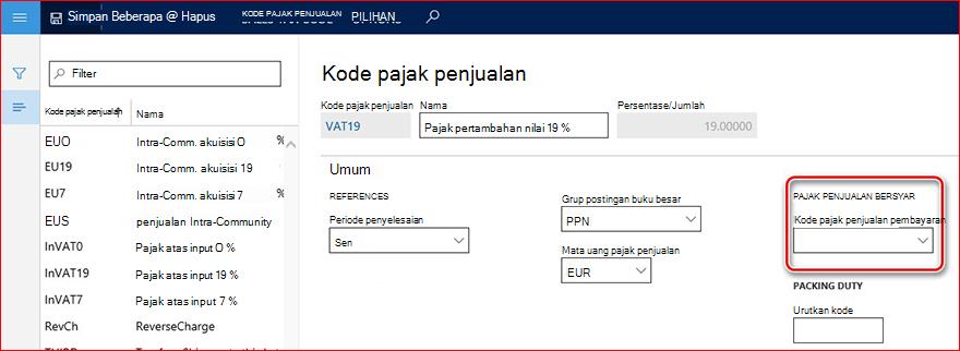 Gambar ini memperlihatkan bidang Kode tipe penjualan pembayaran.