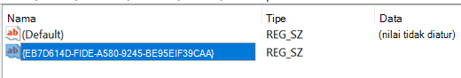 Screenshot of Product Code added to the registry
