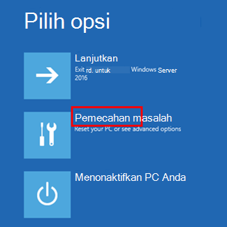 A screenshot of Choose an option with Troubleshoot highlighted.