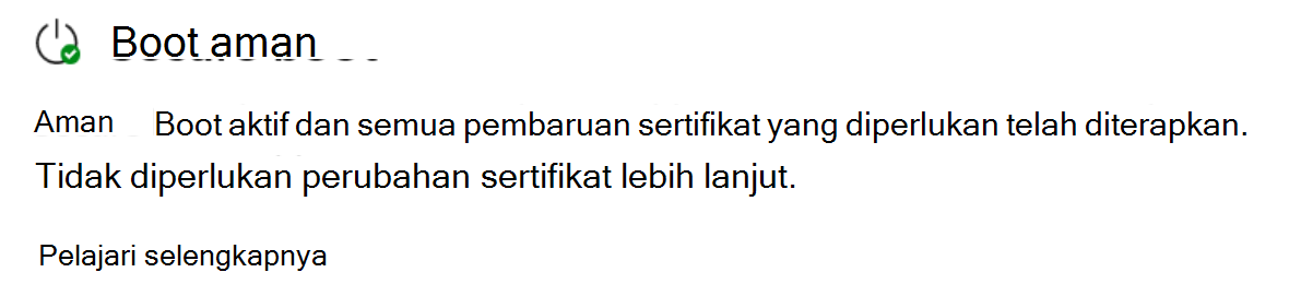 Bagian Boot Aman memperlihatkan status yang diperbarui sepenuhnya dengan ikon tanda centang hijau.