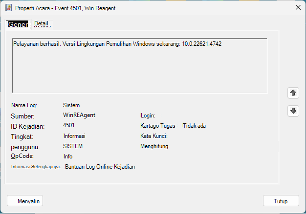 WinRE Event Properties
