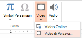 Cuplikan layar menyisipkan video