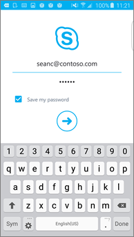Gambar layar masuk Skype for Business di telepon Android