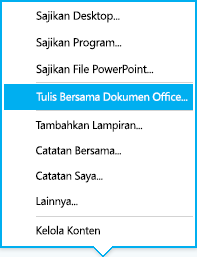 Opsi penulisan bersama opsi dalam menu sajikan dari percakapan IM