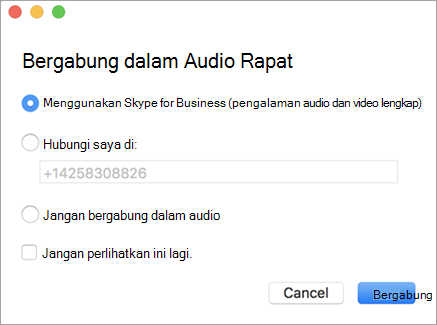Contoh kotak dialog Bergabung dalam Audio Rapat