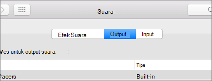 Cuplikan layar preferensi Suara untuk macOS dengan panel Output dipilih.