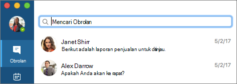 Mencari kontak dari tab Obrolan