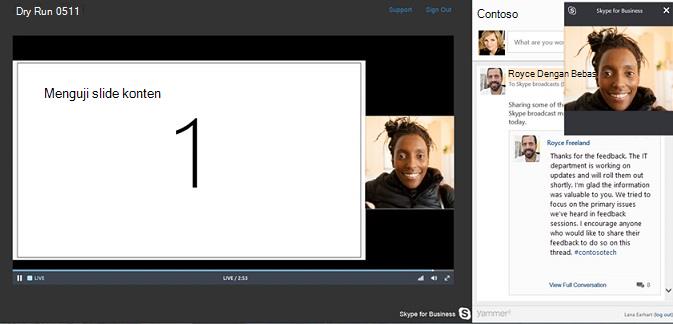 Siaran Rapat Skype dengan integrasi Yammer