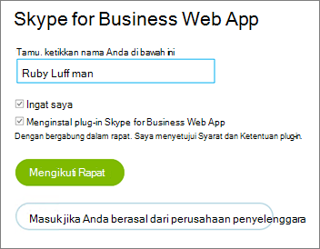 Masuk ke Skype for Business Web App sebagai tamu atau dengan kredensial organisasi Anda