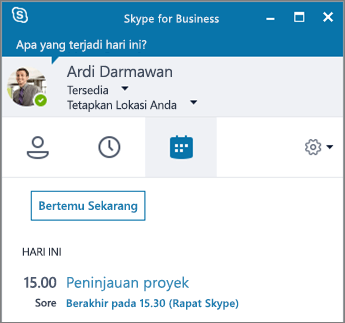 Cuplikan layar tab Rapat jendela Skype for Business.