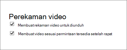 Cuplikan layar kotak centang Aktifkan perekaman rapat di halaman Detail Rapat. Ini dicentang secara default.
