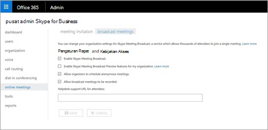 Pusat admin Skype for Business