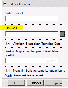 Properti Link XSL pada menu Komponen Web